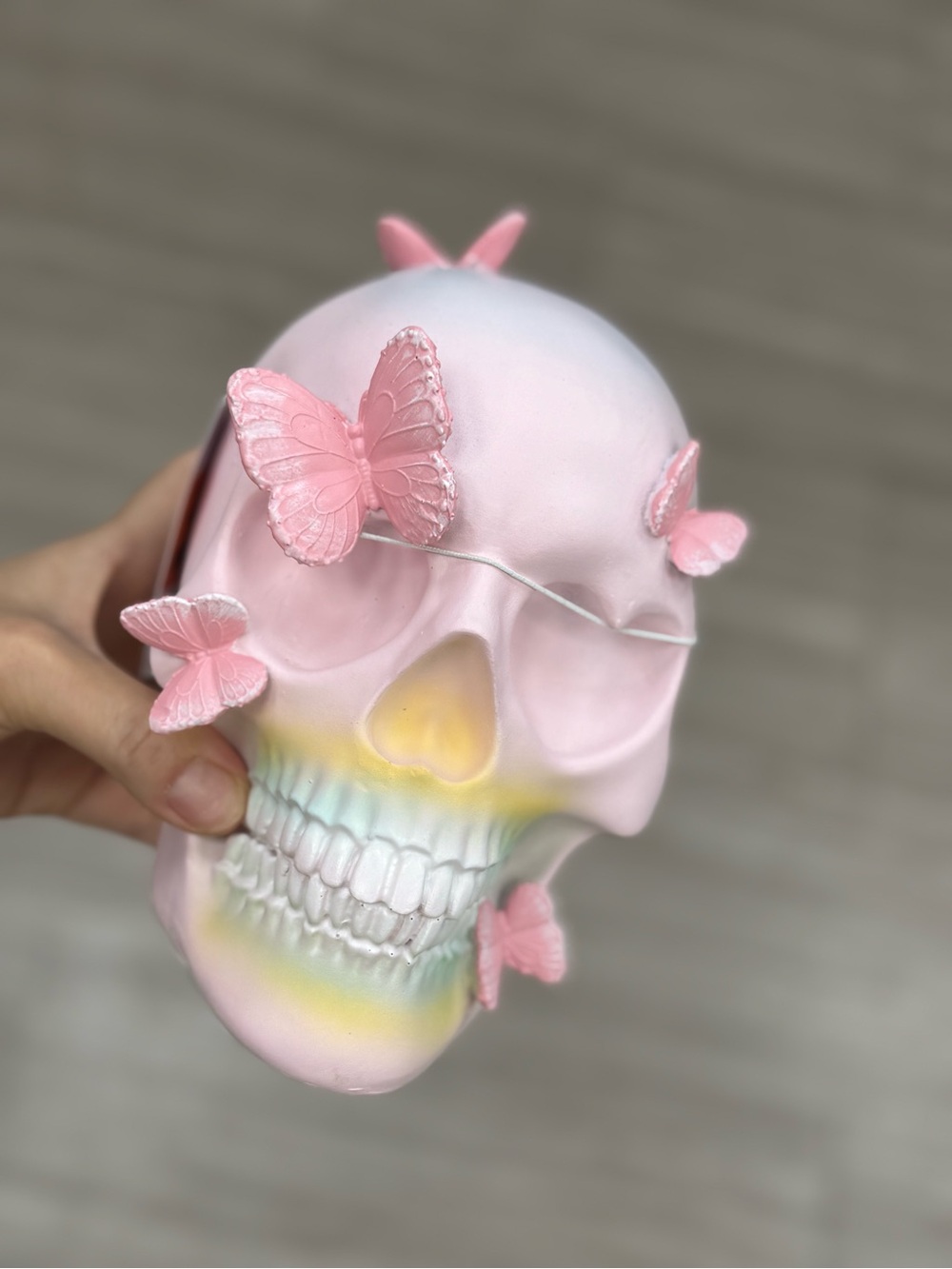 Pastel Pink Butterfly Skull Headpiece by - Picture 1 of 2